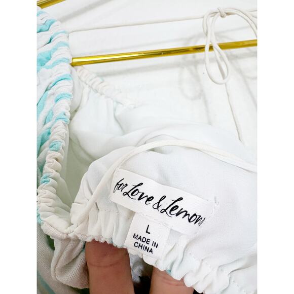 For Love & Lemons Myla Crop Top Size Large Tie Back Striped Puff Sleeve Preppy - Picture 5 of 12